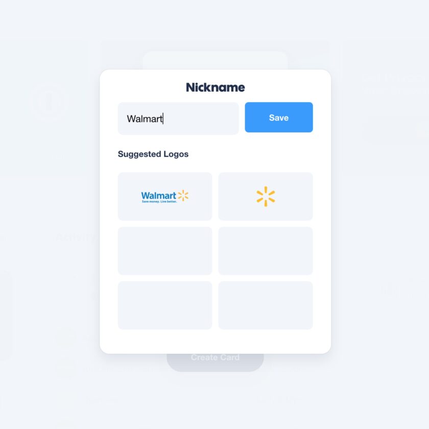 Choosing a Privacy.com card's nickname.